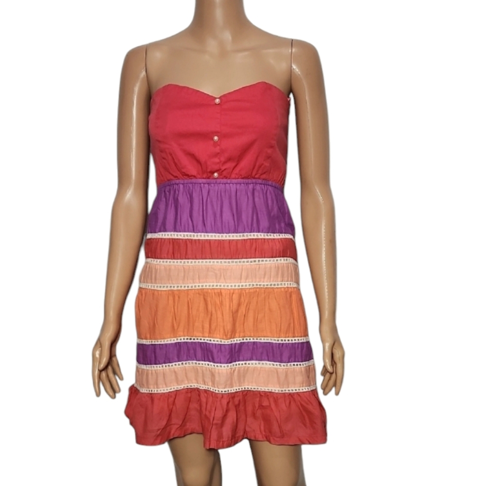 Judith March Orange Purple &‎ Pink Crochet Detail Strapless Dress Size XS